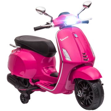 Aiyaplay 12v Vespa Licensed Kids Electric Motorbike W/ Music, Headlights, Fm Radio, For 3-6 Years - Pink