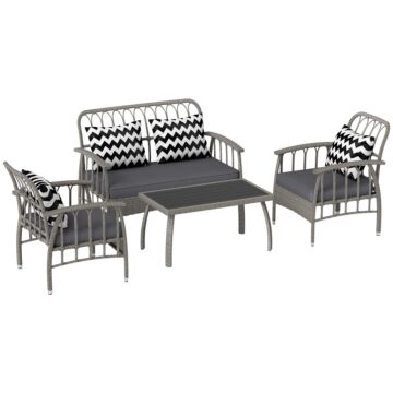 Outsunny Four-piece Rattan Cut-out Sofa Set - Grey