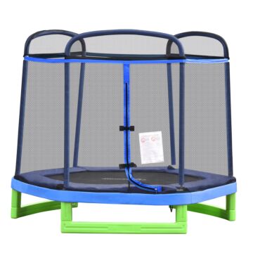 Homcom 215 Cm Kids Trampoline Indoor Bouncer Jumper W/ Security Enclosure Net Spring Gym Play Children For 3-12 Years Old Blue