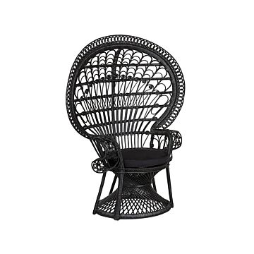 Peacock Chair Black Rattan 150 X 68 Cm Wicker Indoor Outdoor Seat Pillow High Back Beliani