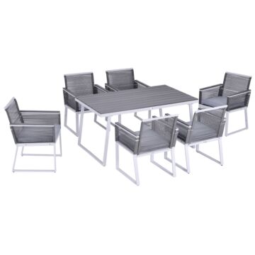 Outsunny 6-seater Garden Dining Set W/ Pe Rattan Cushioned Chairs And Rectangle Table, Box-shaped Frames, Grey