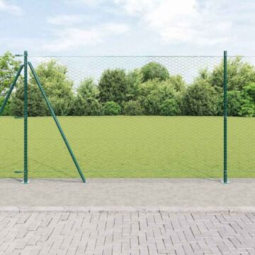 Vidaxl Hexagon Fence Green 1.6x50 M Steel, Vidaxl Fence Posts With Base Plates 13 Pcs Ø32mm 88.5cm Galvanised Steel
