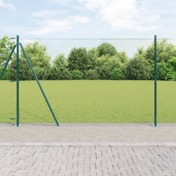 Vidaxl Hexagon Fence Green 1.6x50 M Steel, Vidaxl Fence Posts With Base Plates 13 Pcs Ø32mm 88.5cm Galvanised Steel