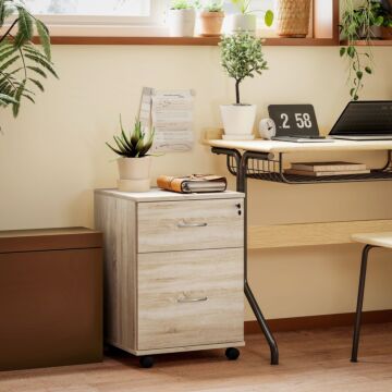 Homcom Two Drawer Lockable Filing Cabinet - Wood-effect