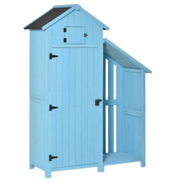 Outsunny Garden Shed Wooden Firewood House Storage Cabinet Waterproof Asphalt Roof Tool Organizer With Lockable Door, 180 X 130 X 55 Cm