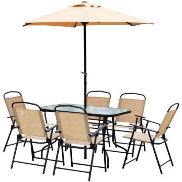 Outsunny 8 Pcs Dining Set W/umbrella, Textilene-beige