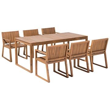 Garden Dining Set Light Acacia Wood Table 6 Chairs Rustic Style Beliani
