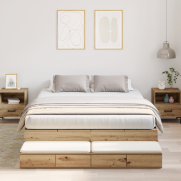 Vidaxl Storage Bed Frame Brown Engineered Wood 140 X 190 X 31.5 Cm