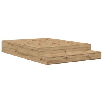 Vidaxl Storage Bed Frame Brown Engineered Wood 140 X 190 X 31.5 Cm