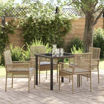 Vidaxl 5 Piece Garden Dining Set With Cushions Beige Poly Rattan