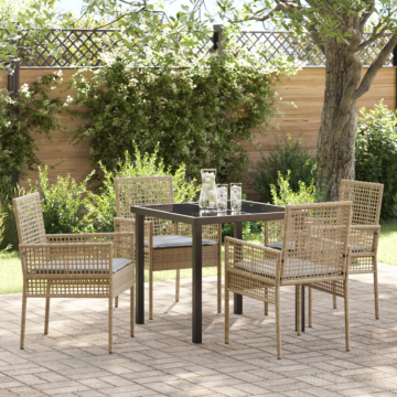 Vidaxl 5 Piece Garden Dining Set With Cushions Beige Poly Rattan