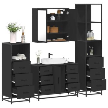 Vidaxl 4 Piece Bathroom Furniture Set Black Engineered Wood