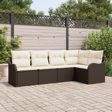 Vidaxl 5 Piece Garden Sofa Set With Cushions Brown Poly Rattan, Vidaxl 2-seater Garden Sofa With Storage & Cushions Brown Poly Rattan