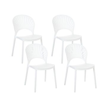 Set Of 4 Dining Chairs Plastic White Indoor Outdoor Garden Stacking Minimalistic Style Beliani
