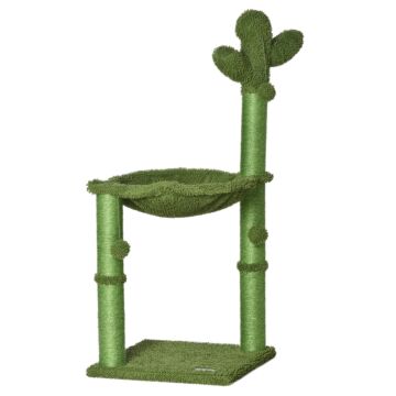 Pawhut Cat Tower Kitten Activity Center Cactus Shape With Scratching Post Hammock Bed Dangling Ball Toy