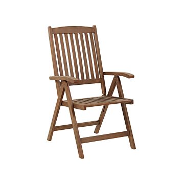 Garden Chair Dark Acacia Wood Natural Adjustable Foldable Outdoor With Armrests Country Rustic Style Beliani