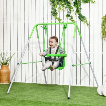 Outsunny Steel Nursery Swing With Safety Seat Belt Support Back Green