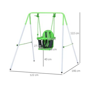 Outsunny Steel Nursery Swing With Safety Seat Belt Support Back Green