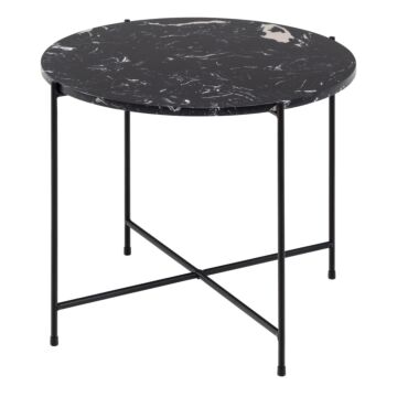 Avila Side Table With Black Polished Marble Stone 52x40cm