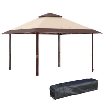 Outsunny 4 X 4m Pop-up Gazebo Double Roof Canopy Tent With Uv Proof, Roller Bag & Adjustable Legs Outdoor Party, Steel Frame, Coffee