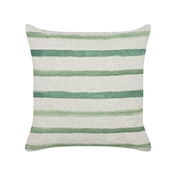 Decorative Cushion Green And Beige Striped Pattern 45 X 45 Cm Modern Boho Decor Accessories Beliani