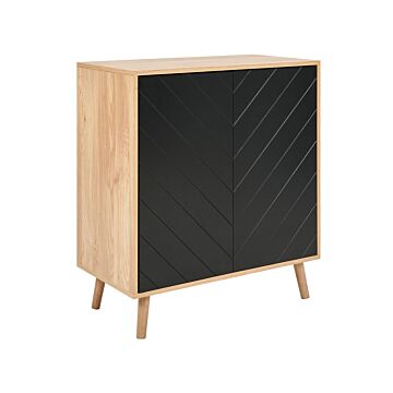 Sideboard Black And Light Wood Mdf Particle Board Wood Veneer 2 Door With Shelves Scandinavian Bedroom Storage Solution Beliani