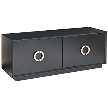4 Door Sideboard Black Mdf Cabinets With Shelves Gold Handles Modern Style Hallway Living Room Bedroom Storage Beliani