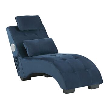 Chaise Lounge Dark Blue Velvet Inbuilt Bluetooth Speaker Usb Charger Modern Design Curved 1 Person Sofa Living Room Beliani