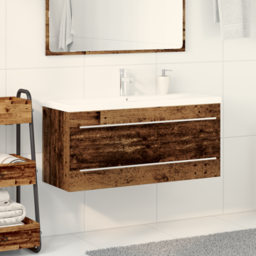 Vidaxl Bathroom Sink Cabinet With Built-in Basin Old Wood Engineered Wood