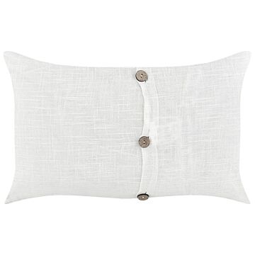Set Of 2 Decorative Cushions White Linen Cotton 30 X 50 Cm Decorative Buttons Classic Retro Decor Accessories Beliani