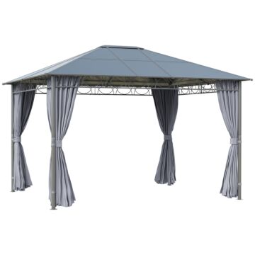 Outsunny 3.6 X 3(m) Hardtop Gazebo With Uv Resistant Polycarbonate Roof, Steel & Aluminum Frame, Garden Pavilion With Curtains, Grey