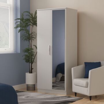 Contrast Double Mirror Wardrobe In Grey Matt