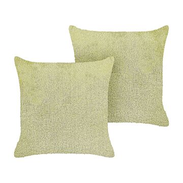 Set Of 2 Decorative Cushions Green Polyester 45 X 45 Cm Boho Design Decor Accessories Beliani