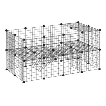 Pawhut Guinea Pig Playpen Rabbit Playpen Metal Wire Fence Indoor Outdoor Small Animal Cage 36 Panel Enclosure Black