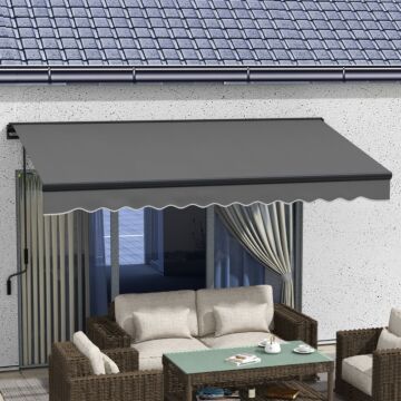 Outsunny 3.5 X 2.5m Aluminium Frame Electric Awning, Retractable Awning Sun Canopies For Patio Door Window, Dark Grey