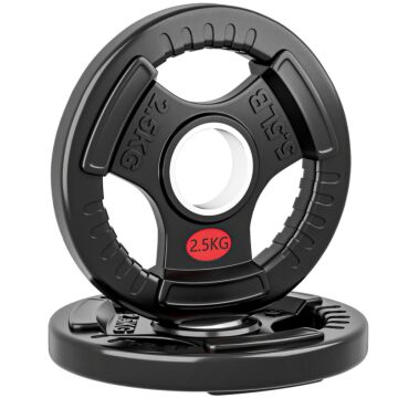 Sportnow Olympic Weight Plates, 2"/5cm Weight Disc Pair With Tri-grips, 2 X 2.5kg Dumbbell Plates For Weightlifting And Strength Training Home Gym Fitness Workout, Black