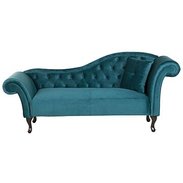 Chaise Lounge Blue Velvet Button Tufted Upholstery Right Hand Rolled Arms With Cushion Beliani