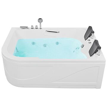 Whirlpool Bath White Acrylic 170 X 119 Cm Underwater Led Lights Curved Left Hand Double Hydromassage Beliani