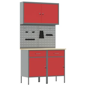 Vidaxl 5-piece Workbench Set In Red Steel
