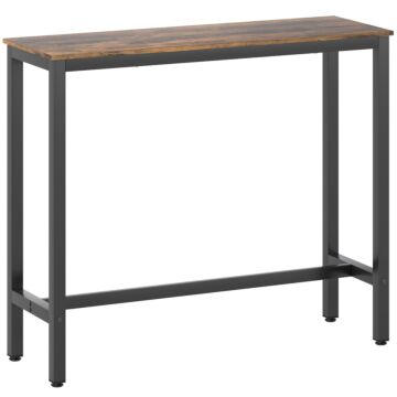 Homcom Rectangular Bar Table, Wood Effect Pub Coffee Table For Small Space, Breakfast Dining, Kitchen, Industrial, Rustic Brown
