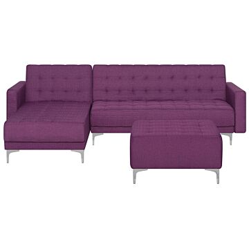 Corner Sofa Bed Purple Tufted Fabric Modern L-shaped Modular 4 Seater With Ottoman Right Hand Chaise Longue Beliani