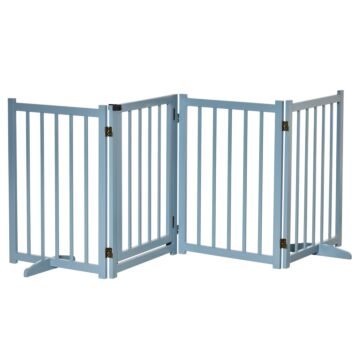 Pawhut Pet Gate For Small And Medium Dogs, Freestanding Wooden Foldable Dog Safety Barrier With 4 Panels, 2 Support Feet For Doorways, Stairs, Blue