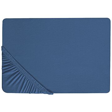 Fitted Sheet Navy Blue Cotton 200 X 200 Cm Elastic Edging Solid Pattern Classic Style For Bedroom Beliani