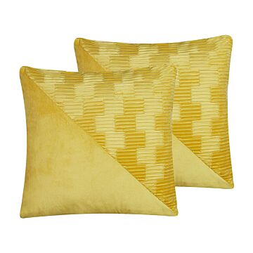 Set Of 2 Decorative Cushion Yellow Velvet 45 X 45 Cm Square Home Décor Accessories Beliani