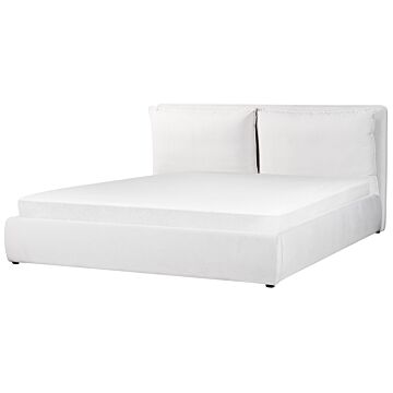 Eu Super King Size Ottoman Bed Off-white Velvet 6ft Upholstered Frame Cushion Back Storage Cosy Bedroom Modern Beliani