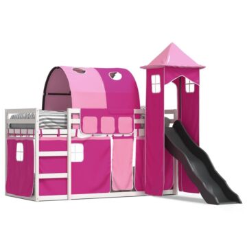 Vidaxl Bunk Bed With Slide And Curtains Pink 90x200 Cm