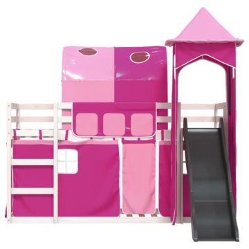 Vidaxl Bunk Bed With Slide And Curtains Pink 90x200 Cm