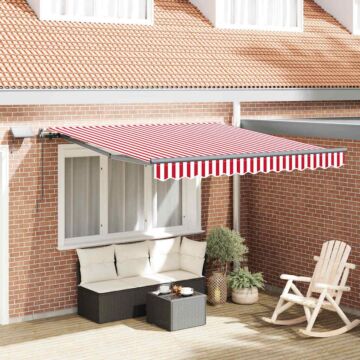Vidaxl Manual Retractable Awning With Led Red And White Stripe 350x250 Cm