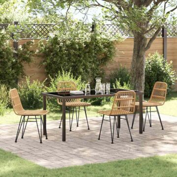 Vidaxl 5 Piece Garden Dining Set Brown Poly Rattan