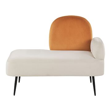 Chaise Lounge White And Orange Velvet Fabric Right Hand Single Chaise Minimalistic Design Beliani